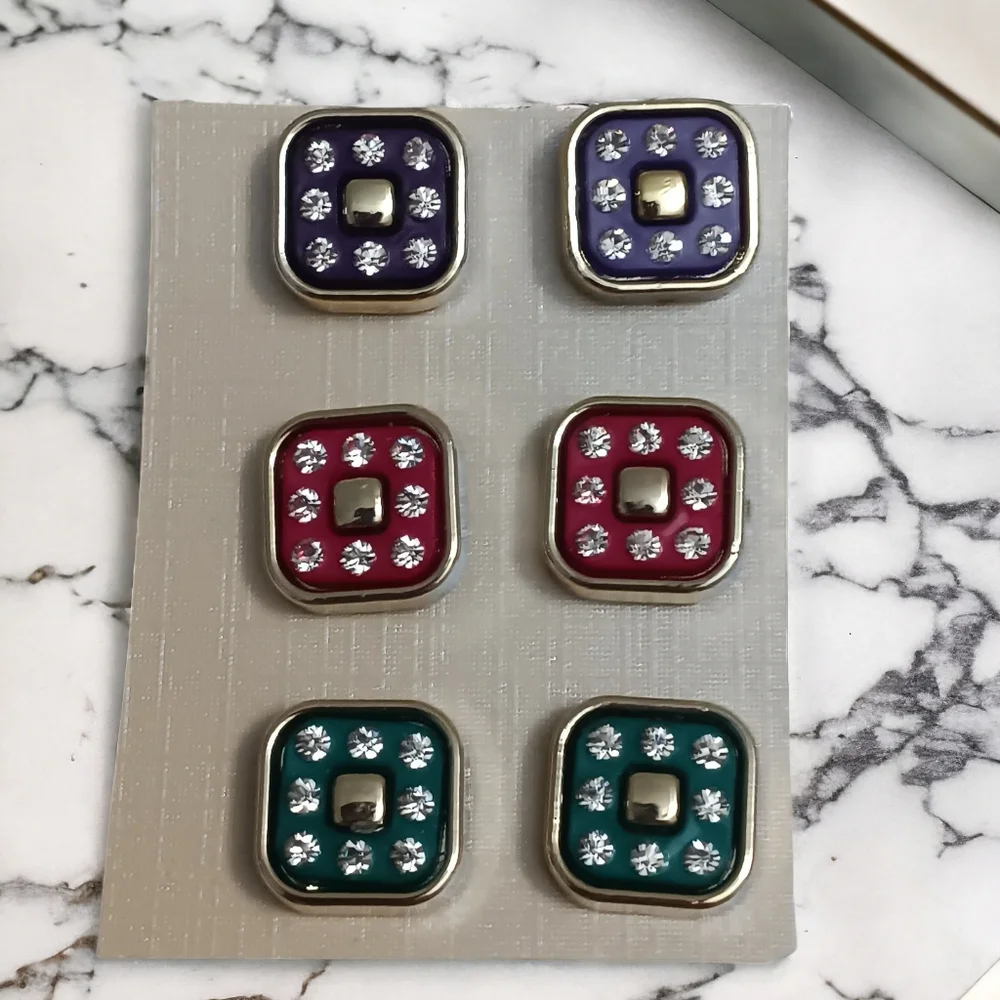 Gold Rhinestone Multicolor Earrings Set